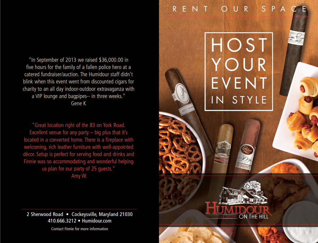 Host your Event in Style at the Humidour on the Hill in Cockeysville, MD.