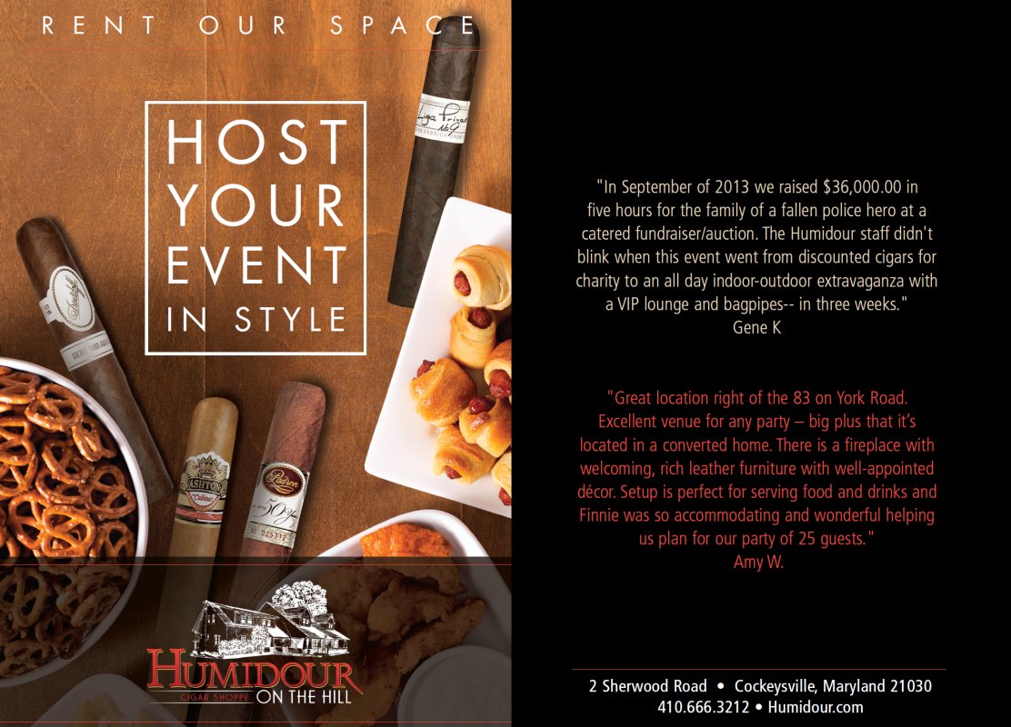 Host your Event in Style at the Humidour on the Hill in Cockeysville, MD.