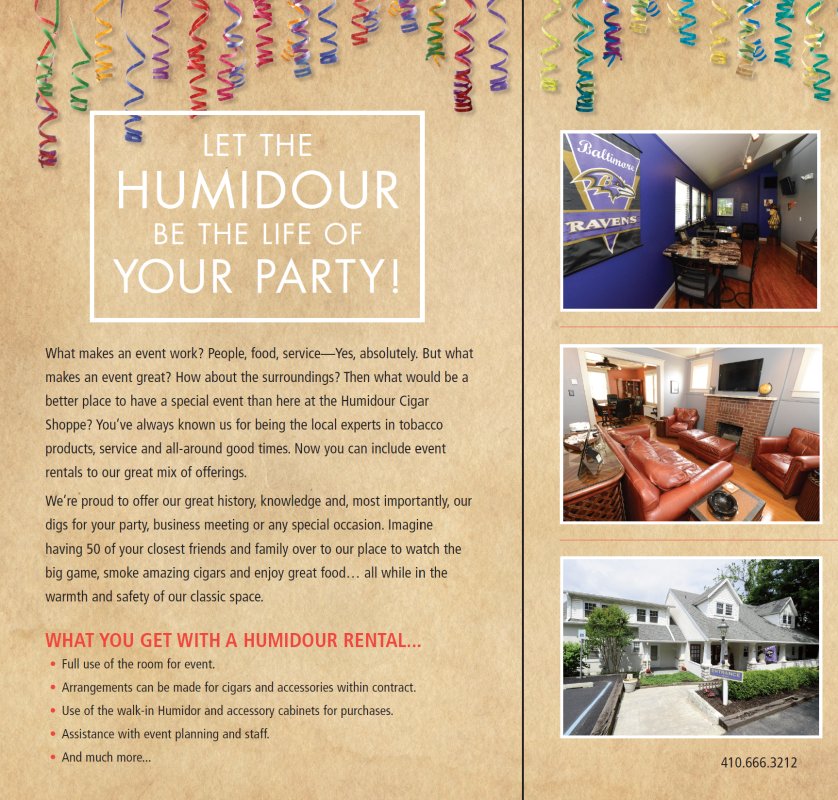 Humidour Ravens Room, Club Zorba Lounge, and more available for rent/