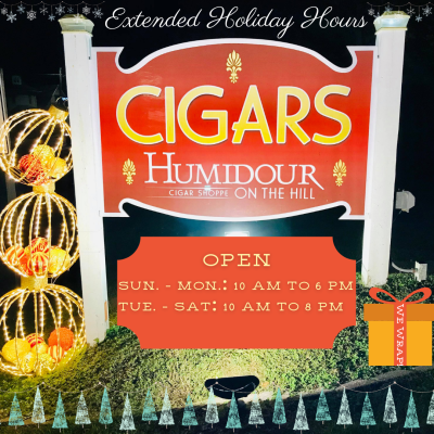 Humidour on the Hill in Hunt Valley, MD shop, humidor, and lounge extended hours.