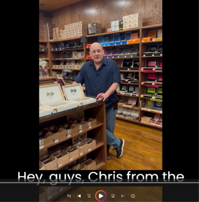 Chris introducing the Humidour Cigar Shoppe in Hunt Valley, Maryland's number one cigar of 2023: The George Rico El Enemigo from Gran Habano.