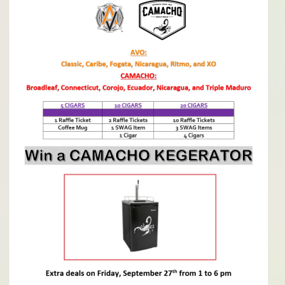 Camacho and AVO Premium Cigar Deals and Prize in Hunt Valley, Maryland